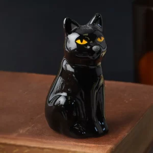 Ceramic Black Cat statue with Yellow eyes